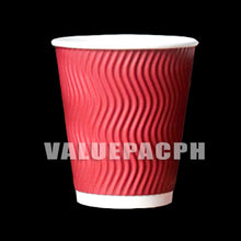Load image into Gallery viewer, Valuepac Double Wall Paper Cup for Hot Drink or Coffee Rippled Red
